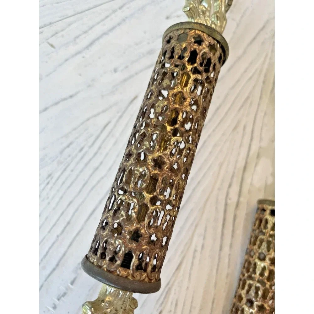 Vtg Filigree Metal Tubes Decorative Chandelier Swag Lamp Replacement Chain 8 ft